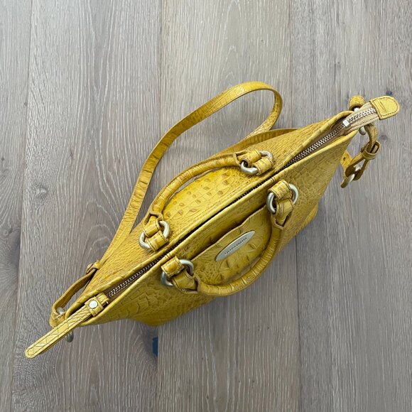 Vintage Brahmin Handbag Purse Crossbody Yellow Mini Arlo Leather Croc Gold - Picture 7 of 14
